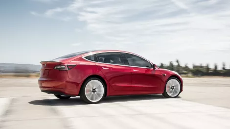 Model 3 performance red rear motion