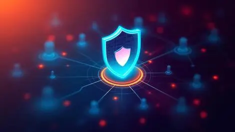 Digital shield protecting interconnected network nodes lines cybersecurity defense