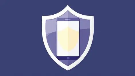 Mobile phone with protective shield symbolizing app security cyber