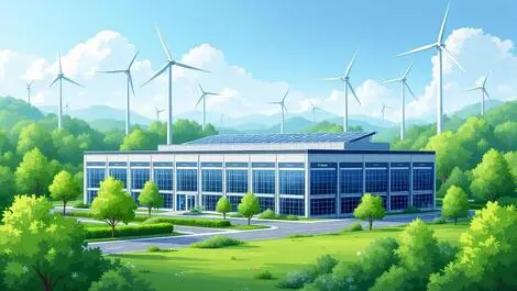 Modern canadian datacentre green nature solar panels wind turbines environment