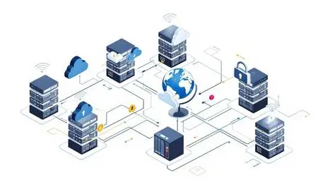 Digital data center interconnected servers secure cloud globe modern graphic