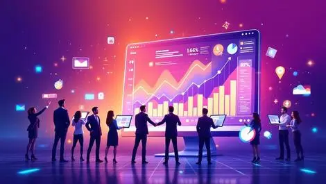 Digital interface glowing charts business professionals ai tax software growth