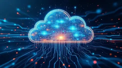 Realistic cloud network connecting two data centers with digital energy and ai integration