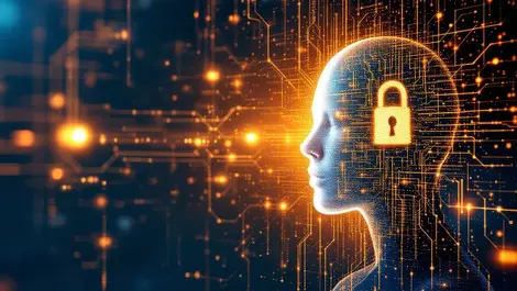 Security shield abstract digital patterns ai neural network human silhouette insider threat protection