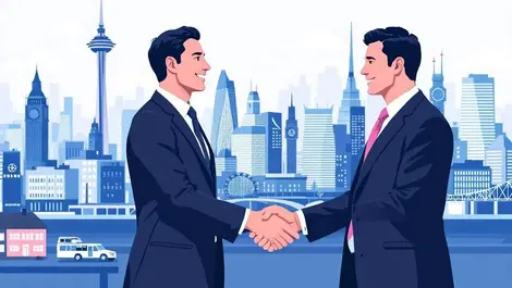 Business professionals shaking hands london financial district collaboration uk banking