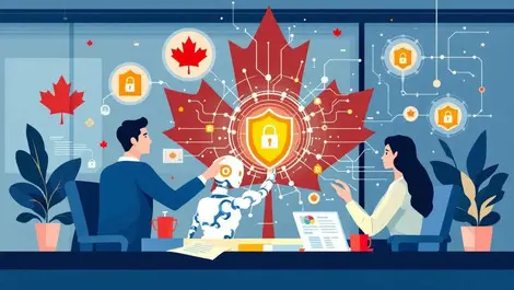 Canadian office workers ai data privacy digital locks shield maple leaf