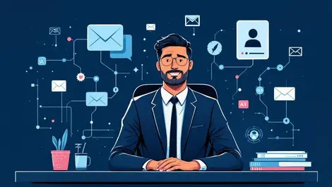 Professional recruiter desk ai powered automated digital communication icons