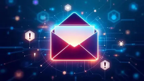 Realistic digital shield email envelope network lines digital threat icons ai email security