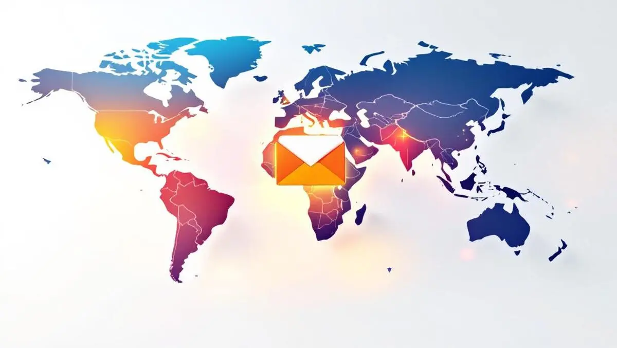 Global email network europe us apac glowing world map revenue growth