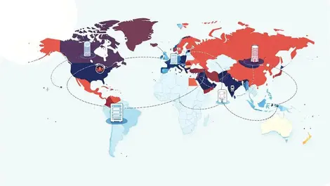 Global telecom network expansion europe mea asia africa vector