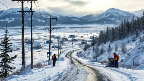 Remote canadian winter village broadband cables technique bridge 7b9f